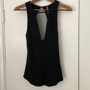 Free People black shirt, mesh deep V cut.